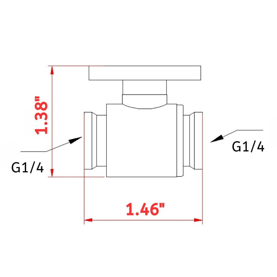 Dracaena.io G1/4'' Internal Thread Water Cooling Valve, Brass Body With Aluminium Handle, Pumping Fittings for PC, Shut Off With Full Water Flow