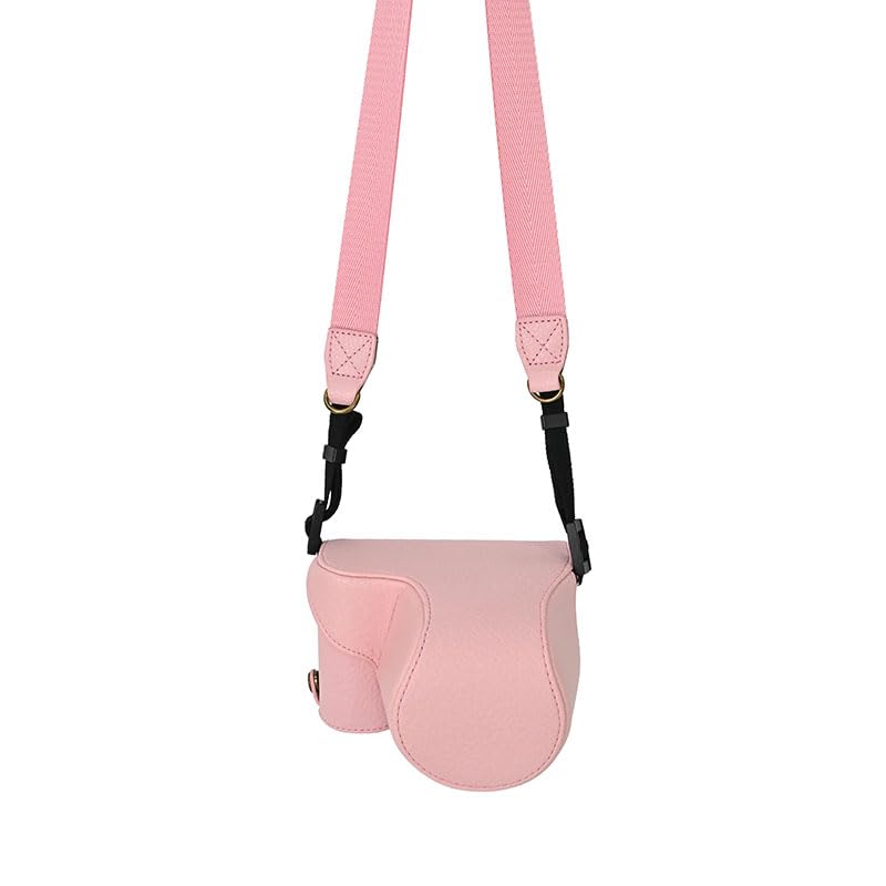 BMAOLLONGB ZV-E10 Case, Handmade PU Leather FullBody Camera Case Bag Cover for Sony Alpha ZV-E10 Bottom Opening Version + Neck Strap (Pink)