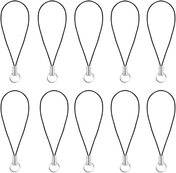 Yxinjy 10 Pcs Black Lanyard Cell Phone Charm Split Ring Strap, Clasp Lariat Cord Strap For Mobile Cell Phone/Mp3/Mp4/Usb Flash Drive/Keyrin Clever
