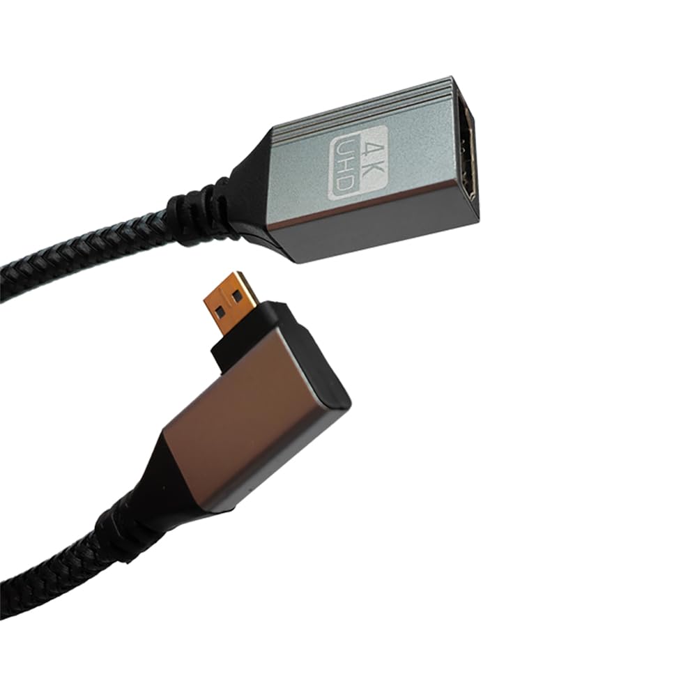 Seadream 4K Angled Micro HDMI to HDMI Adapter Cable;8inch 90°Degree Micro HDMI Left Aangled Male to HDMI 2.0 Female Nylon Braided Cable (Type D