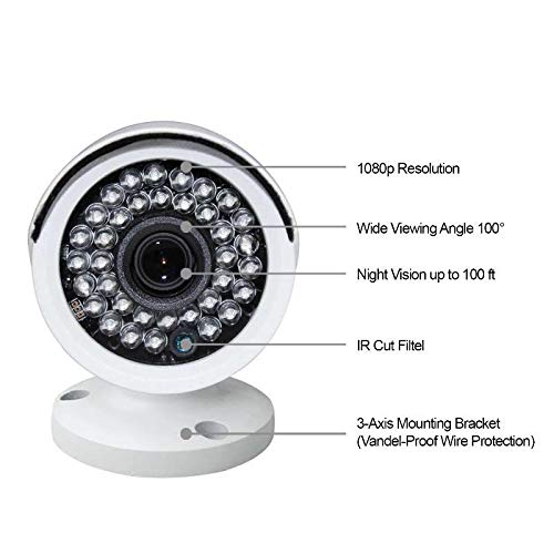 Night Watch Security 1 Pack Analog HD 1080p Wired Bullet Camera (White, Camera Only, Compatible with Night Owl DVRs)