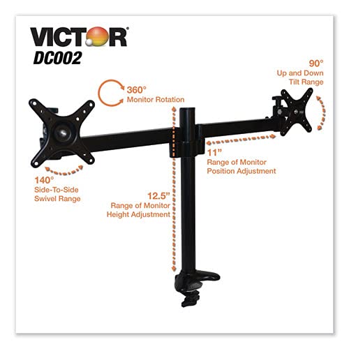 Monitor Mount with Single and Dual Monitor Arm Components, Attaches Using Grommet or Clamp Fixture, VESA Bracket, Black, Victor DC002