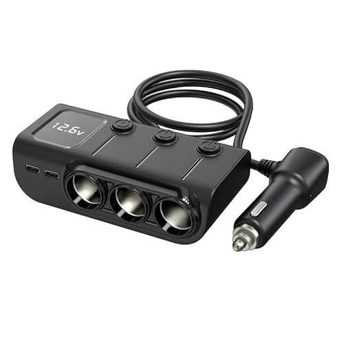 8 in 1 Cigarette Lighter Splitter, 120W 3 Socket Car Charger Adapter,5 USB,Type-C PD36W, Fast Charging,12V/24V Input, Built-in Protecter, Zero Risk
