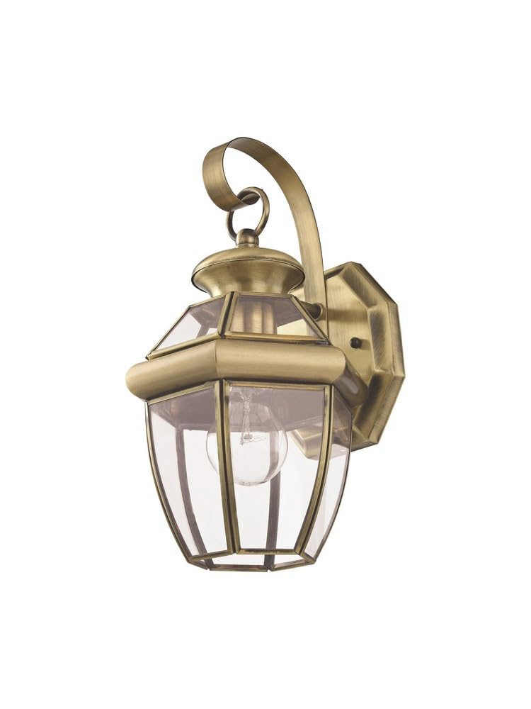 Livex Lighting 2051-01 Monterey 1 Light Outdoor Antique Brass Finish Solid Brass Wall Lantern with Clear Beveled Glass