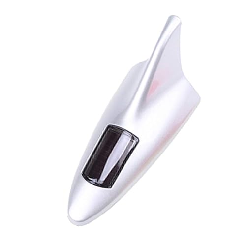 idain Shark Fin Antenna Solar Power LED Warning Tail Light Car Roof Antenna Decor Tail Light (Silver)