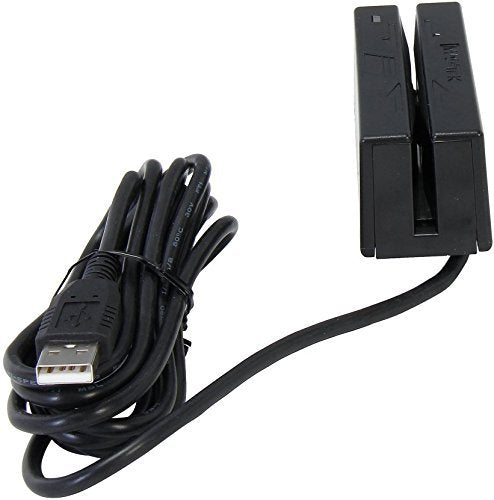 MagTek 21040145 SureSwipe Dual Head Triple Track Magnetic Stripe Card Reader with 6' USB Interface Cable, 60 in/s Swipe Speed, 5V, Black