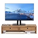 KIRIGEN Wood Monitor Stand with 2 Drawers - Computer Arm Riser Desk Storage Organizer,Speaker TV Laptop Printer Stand with Pen Slot and Cable