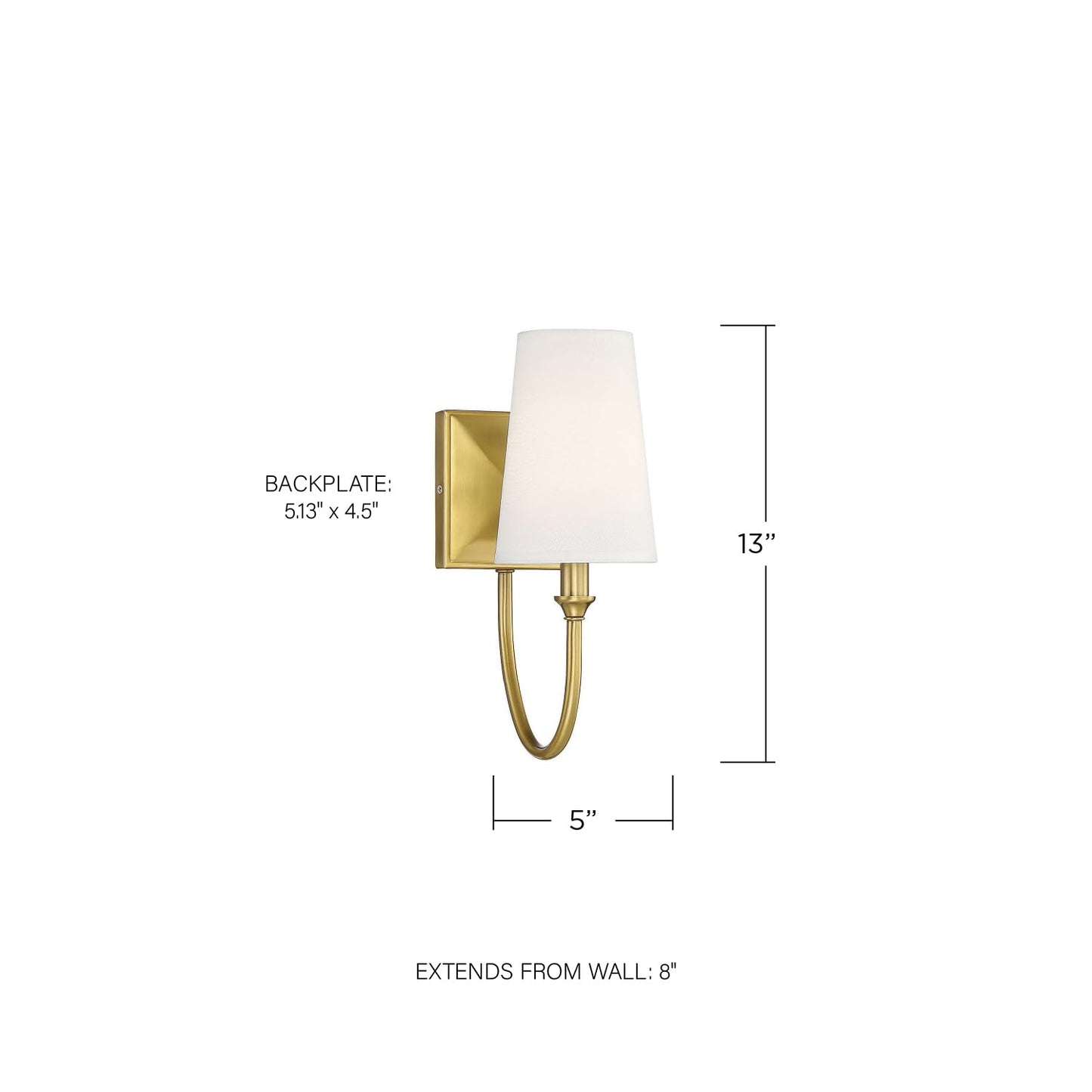 Savoy Essentials 9-2542-1-322 Cameron Modern Farmhouse White Fabric Wall Sconce, 1-Light 40 Watt, 13" H x 5" W, Warm Brass