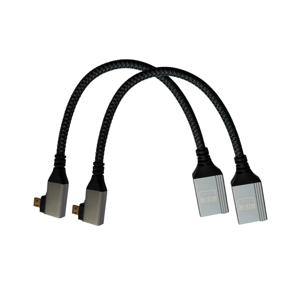Seadream 4k Angled Micro HDMI to HDMI Adapter Cable 2Pack Nylon Braided 90°Degree Right Angled Micro HDMI Male to HDMI Female Cable 4K@60Hz HDR 3D