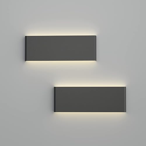 Ralbay 15.7in LED Modern Matte Black Wall Sconce 2-Pack Aluminum Indoor LED Up and Down Modern Bathroom Wall Lighting Fixtures 14W Warm White Light