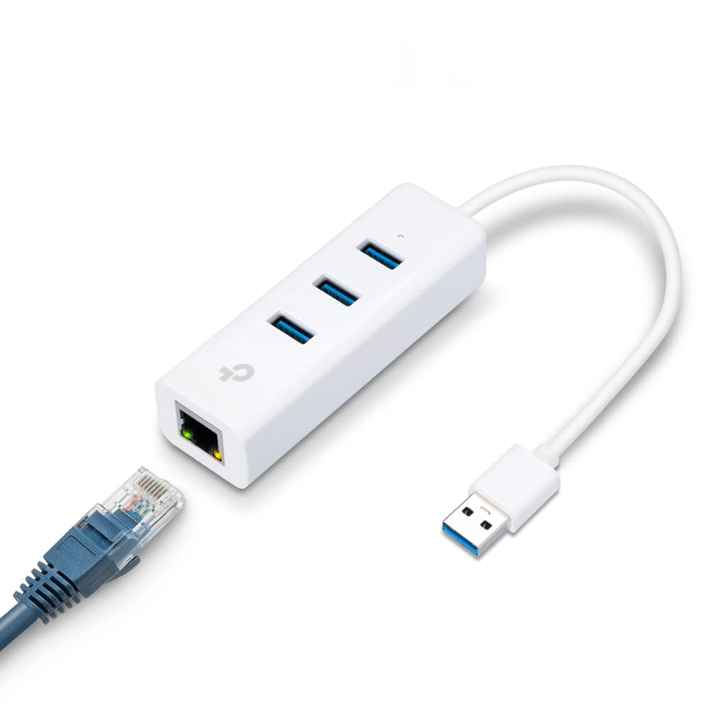 TP-Link USB 3.0 to Ethernet Adapter (UE330) - Portable 3-Port USB Hub with 1 Gigabit RJ45 Ethernet Port, Laptop Network Adapter, Supports Win