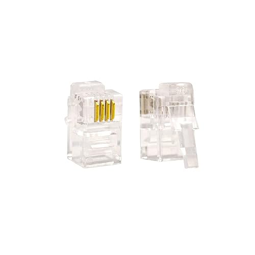 SMITON 100Pack Transparent Color RJ9 Telephone Cable Plug 4P4C Connector