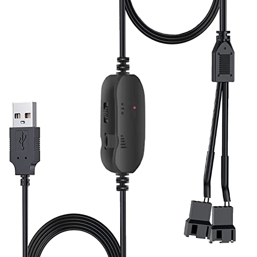 Delinx 8W DC 12V PC Cooling Fan Speed Control,USB to Dual 3-Pin 4-Pin Fan Power Adapter Cable,DC 5V Step up 5-12V Adjustable,with 2-Way Splitter Cable