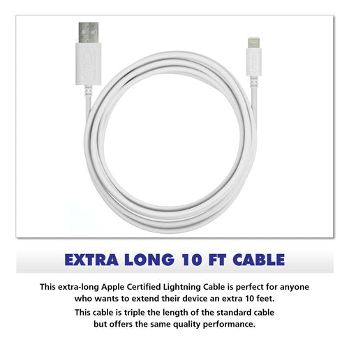 RND Power Solutions MFi Certified Lightning USB 10ft Cable for Apple iPhone and iPad (Pro, Air, Mini) (10 feet/3M/White)