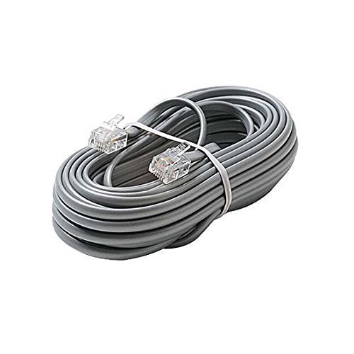 12' FT Telephone Cord Cable Satin Silver 4-Conductor RJ11 Plugs Each End Modular Flat Voice Data Telephone Line 6P4C RJ-11 Phone Cord Cross-Wired