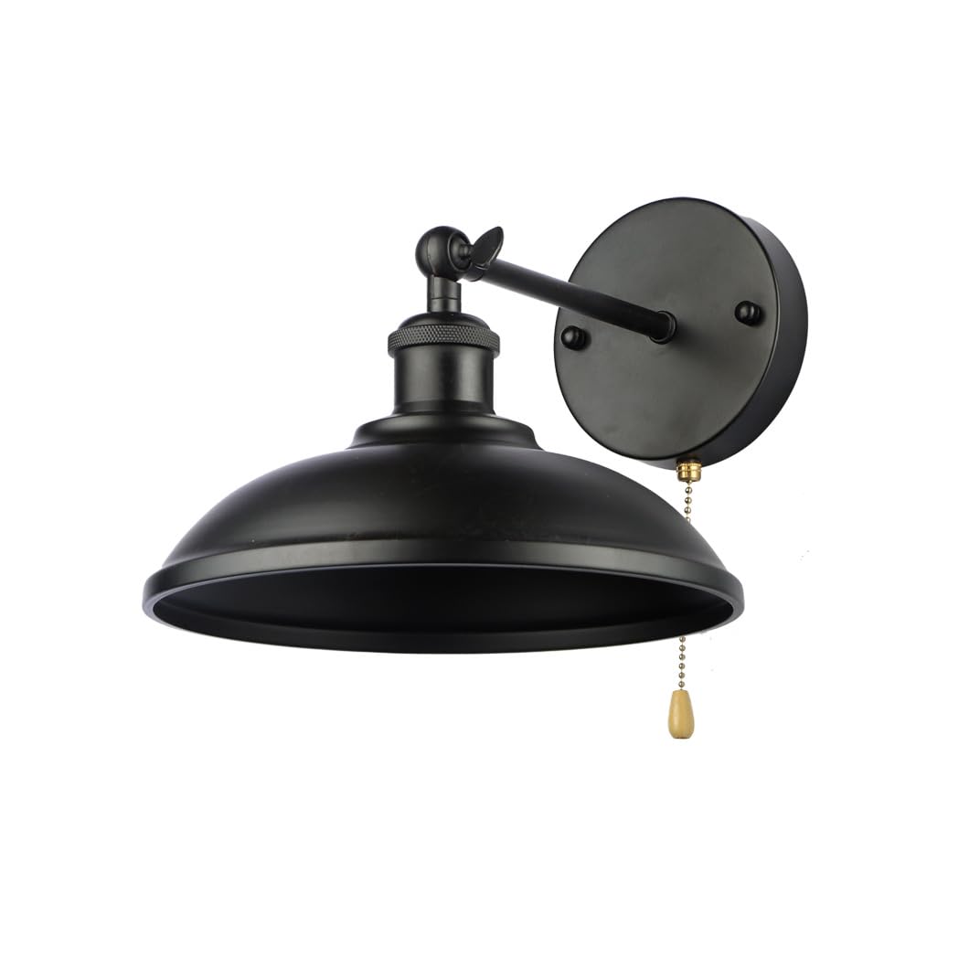 VinTopsh Vintage Black Wall Sconce Light, 1-Light Switch Farmhouse Wall Lamp, Industrial Pull Chain Wall Light Fixture for Living Room Bedroom