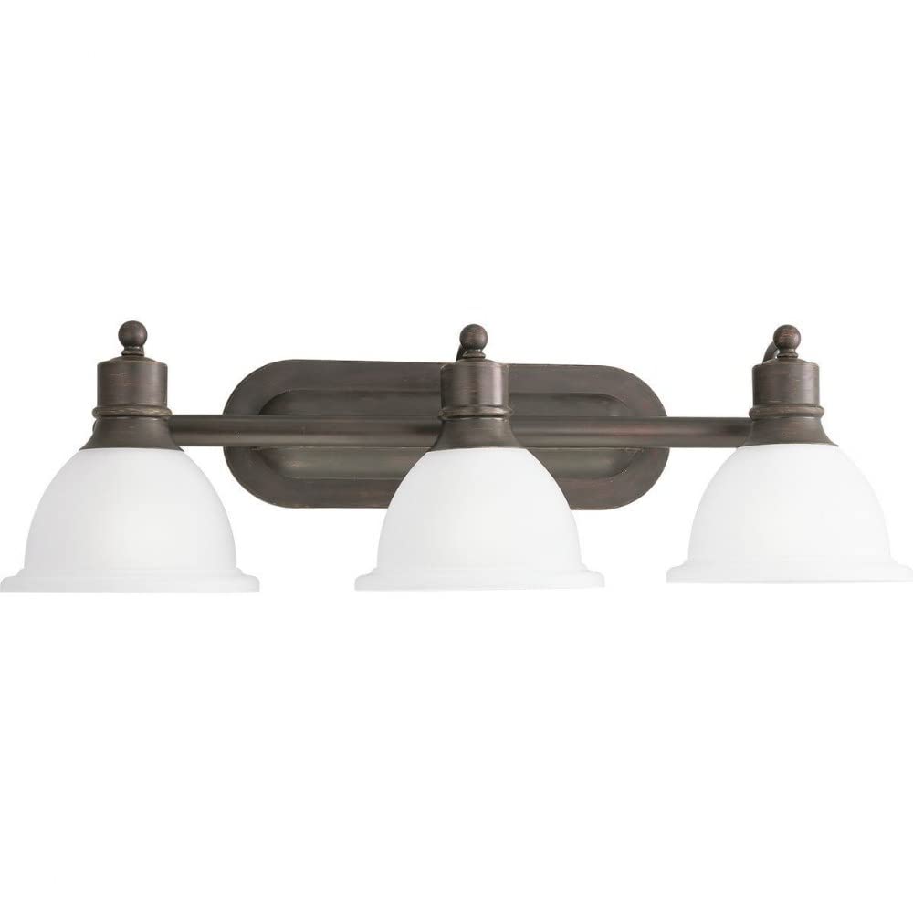 Progress Lighting P3163-20 3-Light Wall Bracket with White Etched Glass, Antique Bronze
