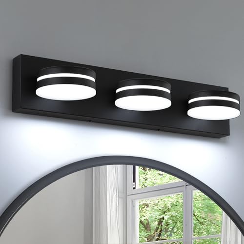 Bicrink 3-Light Bathroom Vanity Light Over Mirror, (24inch Dimmable) Matte Black LED Vanity Lighting Fixtures, Modern Bathroom Wall Light Fixtures