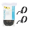 VELCRO Brand ONE-WRAP Cable Ties, 100Pk, 8 x 1/2" Black Cord Organization Straps, Thin Pre-Cut Design, Wire Management for Organizing Home, Office