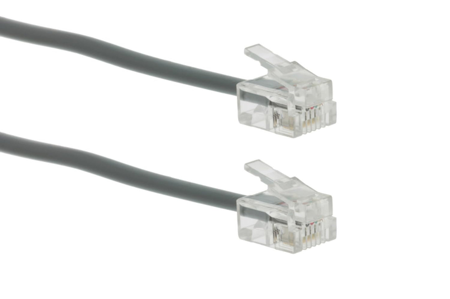 CablesAndKits RJ11 Cable - Straight Modular Analog Phone Cable, Telephone Line Cord, Silver, 1ft, 6P/4C, RJ11 Connectors, PVC Jacket, 2 Pairs for 2