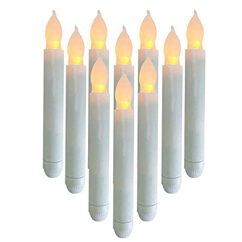 Houdlee Set of 12 LED Flameless Taper Candles - Warm White Flickering Electric Candles for Halloween, Christmas, Parties, and Weddings