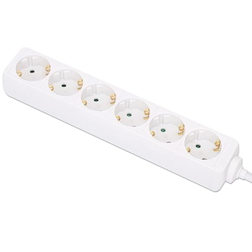 Manhattan Power Distribution Unit EU (2 pin), x6 gang/uscita, cavo da 2 m, 16 A, bianco, prolunga, PDU, ciabatta, tre anni di garanzia - Ciabatta - AC
