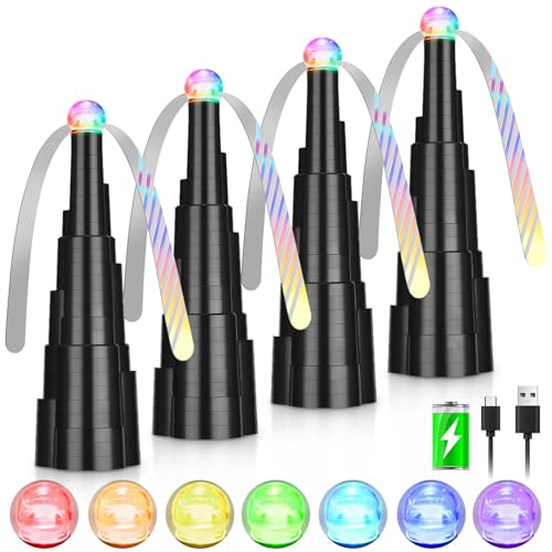 Fly Fans for Tables, Rechargeable Fly Fan Table Top Fan with LED Light, Fly Spinner with Soft Holographic Blades for Picnic, Restaurant, Party, Home