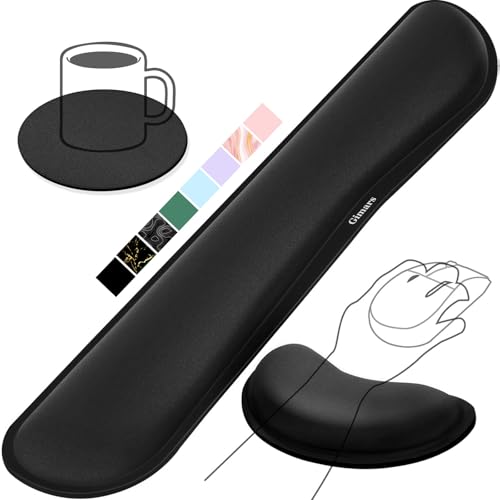 Gimars Upgrade Enlarge Silky and Superfine Fabric Gel Memory Foam Keyboard Wrist Rest Set, Ergonomic Keyboard Mouse Wrist Support for Typing Pain