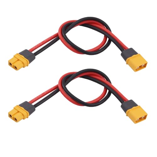 Yiqigou 2pcs Amass XT60H XT60 Male Plug Connector to XT60H XT60 Female Plug Connector Adapter Extension with 30cm 14AWG Silicone Wire (xt60h Cable)