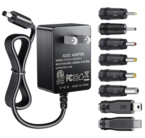 SoulBay 5V 2A Power Supply Adapter 10W AC100-240V to DC 5 Volt 2Amp Versatile Charger Cord with 8 Plugs for USB Hub TV Box Tablet Camera Speaker GPS…