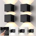 4 Pack LED Outdoor Wall Sconces Exterior/Interior,Modern Black Square Aluminum Wall Light Fixture Set,Variable Beam IP65 Waterproof Lights.15W