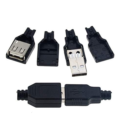 VizGiz 10 Pack USB Plug Replacement 4 PIN Type A Female Male Socket Connector Solder Terminal Repair AWG Wire Cable DIY Kit Jack for Fan LED Strip