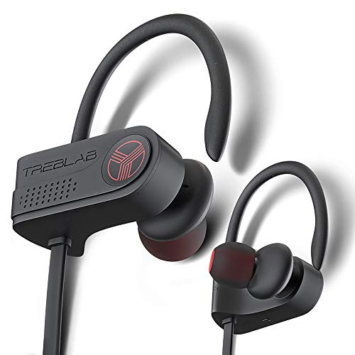 TREBLAB XR700 Wireless Earbuds - Bluetooth 5.0, IPX7 Waterproof, Noise Cancelling, Adjustable Earhooks, 9H Battery, Deep Bass, Mic - Sports Running