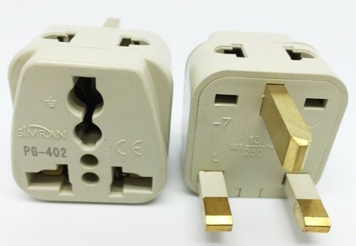 Simran 2-Outlet Universal USA to UK, Hong Kong, Ireland, W. Africa Plug Adapter CE and RoHs Compliant