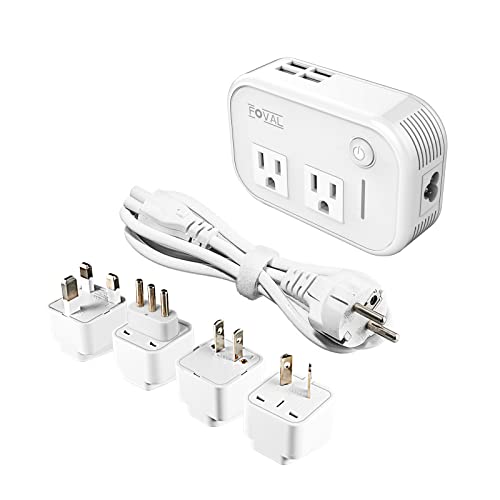 FOVAL Power Step Down 220V to 110V Travel Voltage Converter International Power Adapter for Hair Straightener/Curling Iron with 4-Port USB Charging…