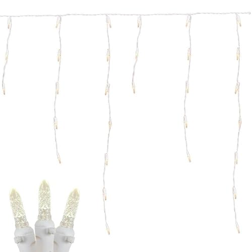 Novelty Lights LED Icicle Lights Warm White, 15 Feet 150 LED M5 Bulbs on 30 Drops with 6 Inch Spacing, 12-32" Drops, Commercial Grade White Wire