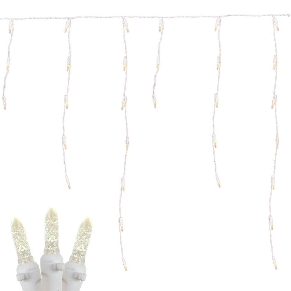 Novelty Lights LED Icicle Lights Warm White, 15 Feet 150 LED M5 Bulbs on 30 Drops with 6 Inch Spacing, 12-32" Drops, Commercial Grade White Wire