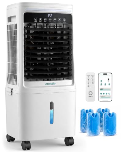SereneLife Tower Fan, Smart Stand Up Bladeless Tower Fan with WiFi and Remote Control, 1700 CFM High Velocity Output, 25 Liter Detachable Water Tank