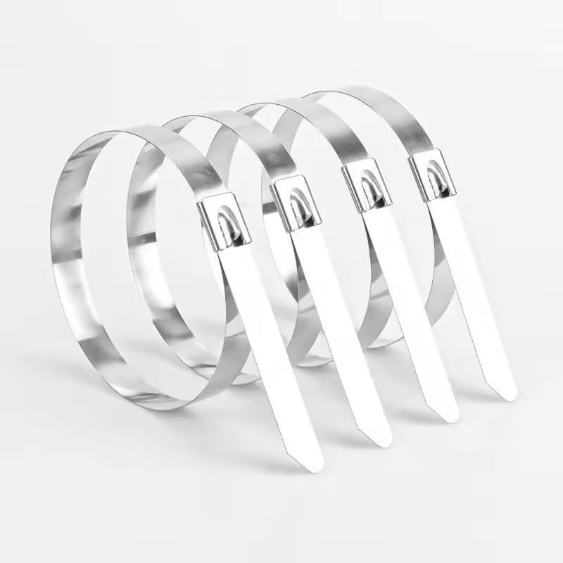 100pcs 11.8"x0.18"x0.01"/(L*W*T) Multi-Purpose Stainless Steel Black Silver Cable Ties Metal Coated Self-Locking Cables Tie Heavy Duty Fastener