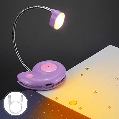 HONGUT Kids Rechargeable Book Light, Clip on Reading Light for Kid, Kids Reading Lights, Amber Book Light for Reading in Bed, 2 Lighting Modes, Blue