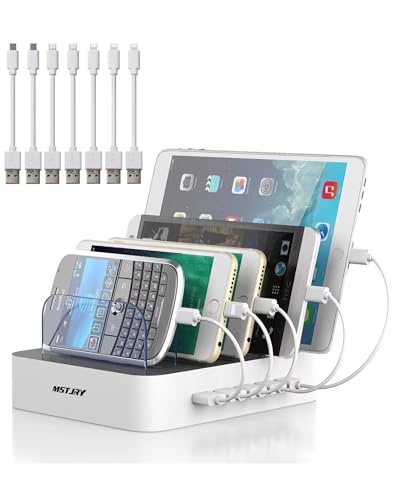 MSTJRY Charging Station for Multiple Devices : 5 Port Multi USB-A Charger Stations Multi-Device Organizer Charging Dock Designed for iPhone iPad Cell