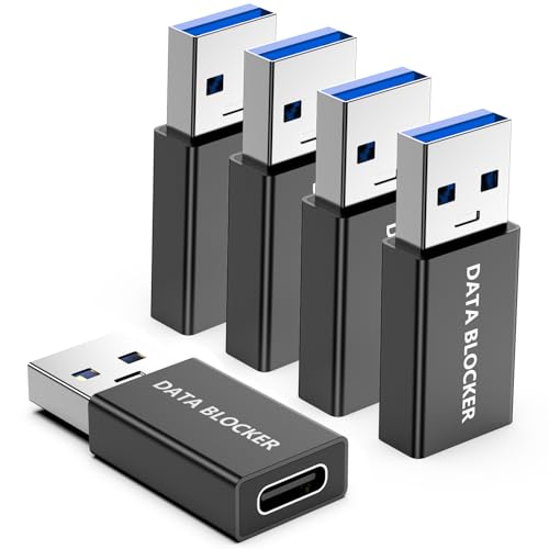 5Pack USB Data Blocker Adapter, USB C Data Blocker for iPhone 15 16 17 and for Android Phone or for ipad, A Male to C Female data blocker adapter…