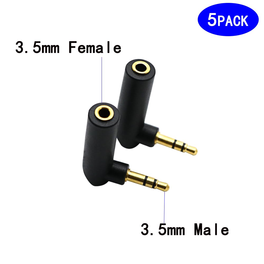 rgzhihuifz 3.5mm Angle Male to Female Audio Adapter, 90 Degree Right Angle Gold-Plated TRS Stereo Jack Plug AUX Connector Compatible with Headset