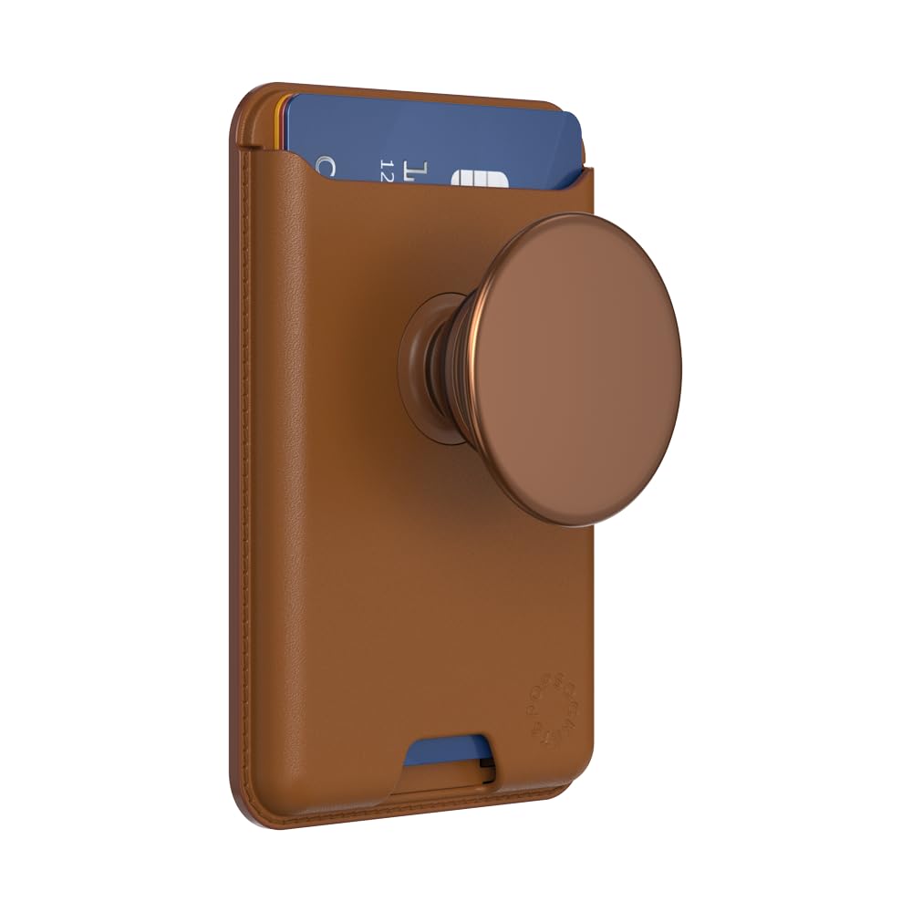 PopSockets Phone Wallet for MagSafe, Phone Card Holder with Grip, Brown - Cognac