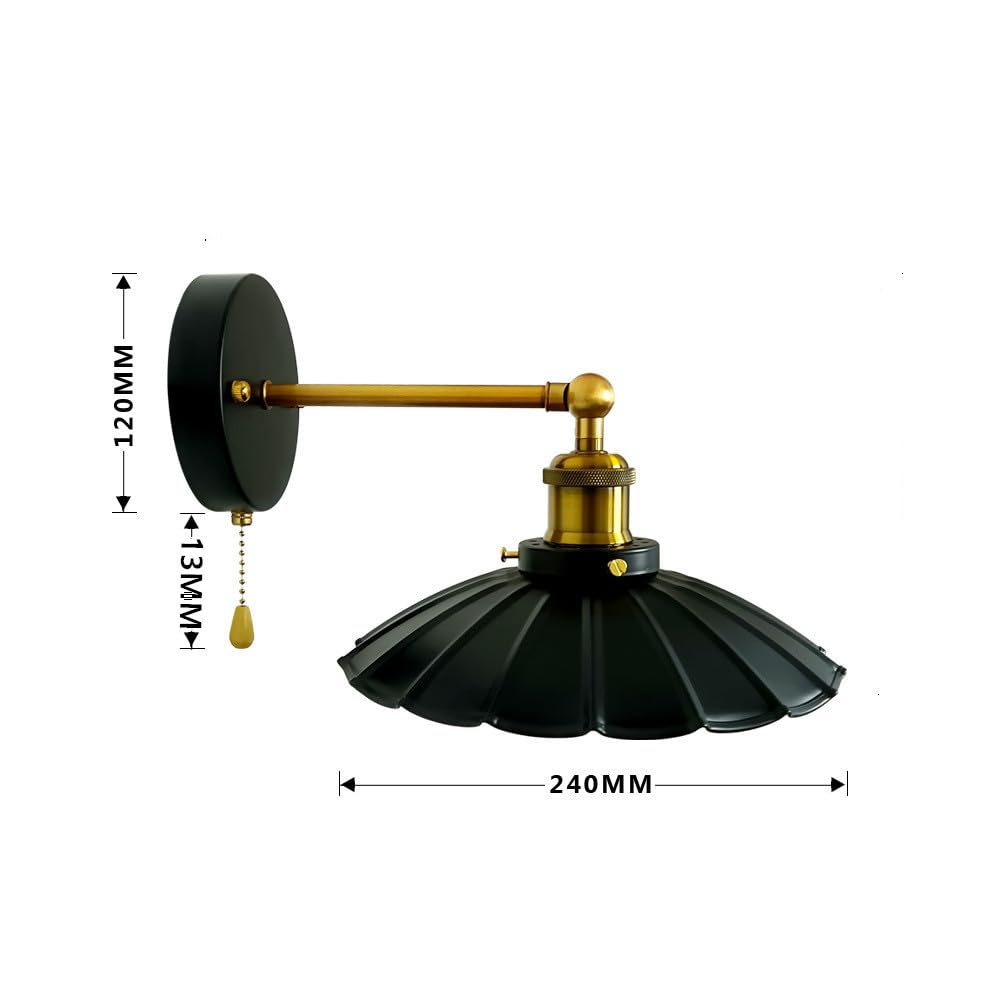 VinTopsh Industrial Black Wall Sconce Light, Vintage 1-Light Switch Farmhouse Wall Lamp, Pull Chain Wall Sconce Lighting for Bedroom Bathroom Kitchen