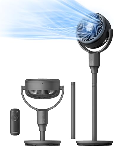 PELONIS Omni-Directional Air Circulator Fan with Remote, Grey Pedestal Fan