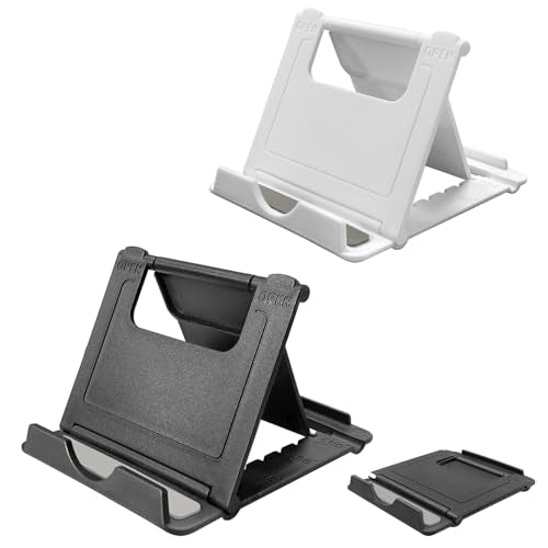 POQOD 2 Pack Cell Phone Stand, Foldable Phone Holder for Desk Compatible with Phone 15 14 13 12 11 Pro Xs Xs Max Xr X 8, Nintendo Switch, All Phones