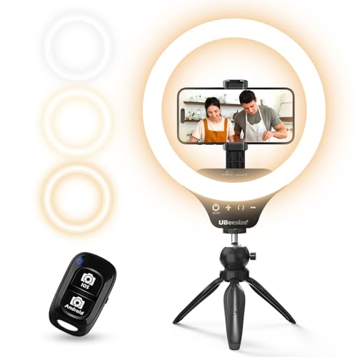 UBeesize 10" Selfie Ring Light with Tripod Stand & Phone Holder, Dimmable LED Ring Light for Makeup, Live Streaming, YouTube, TikTok, Compatible