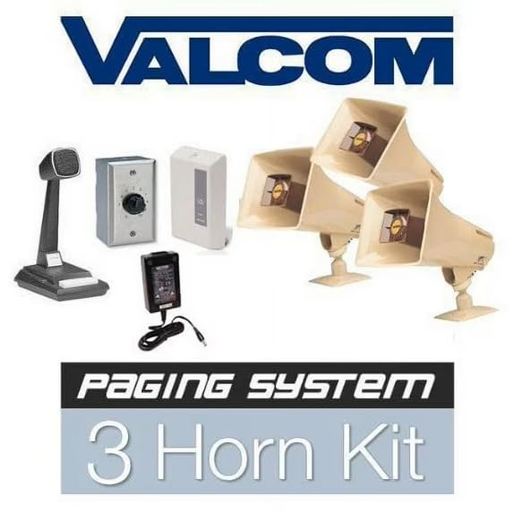 Valcom 3 Horn Speaker Paging Mass Notification and Emergency PA System Kit (Commercial Grade)