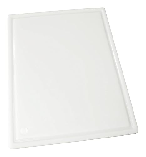 Winco Heavy-Duty Plastic Cutting Board with Groove, 12" x 18" x 1/2", White